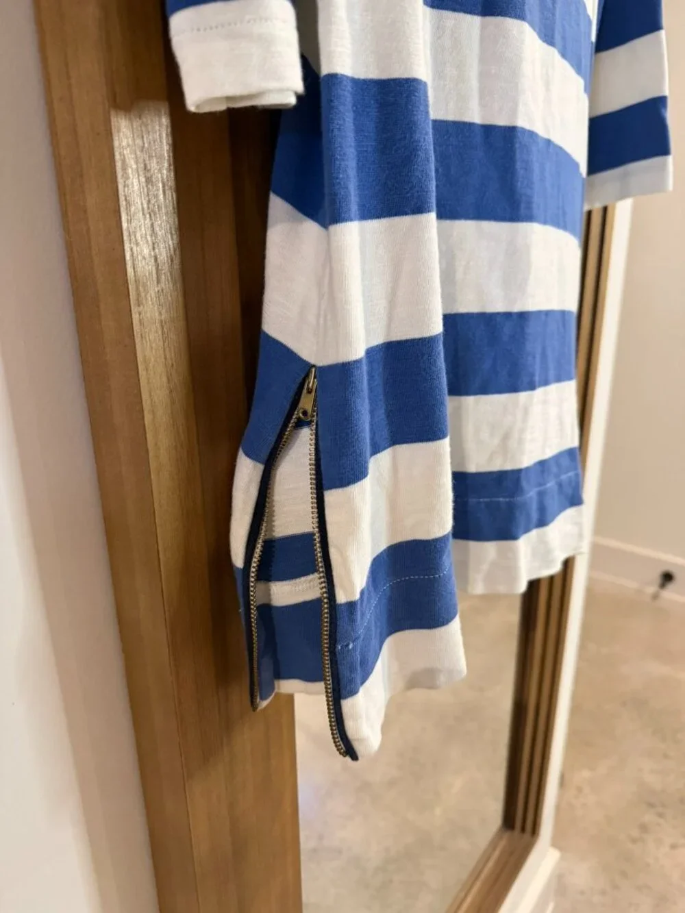 J.Crew XS Blue White Striped Cotton Shift Dress Side Zips Nautical